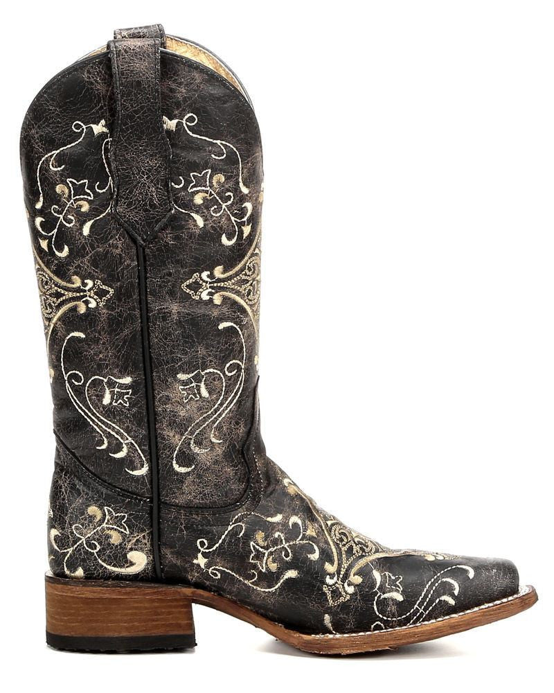 Corral Women's Brown Crackle Embroidered Square Toe Boot L5078 - Saratoga Saddlery & International Boutiques