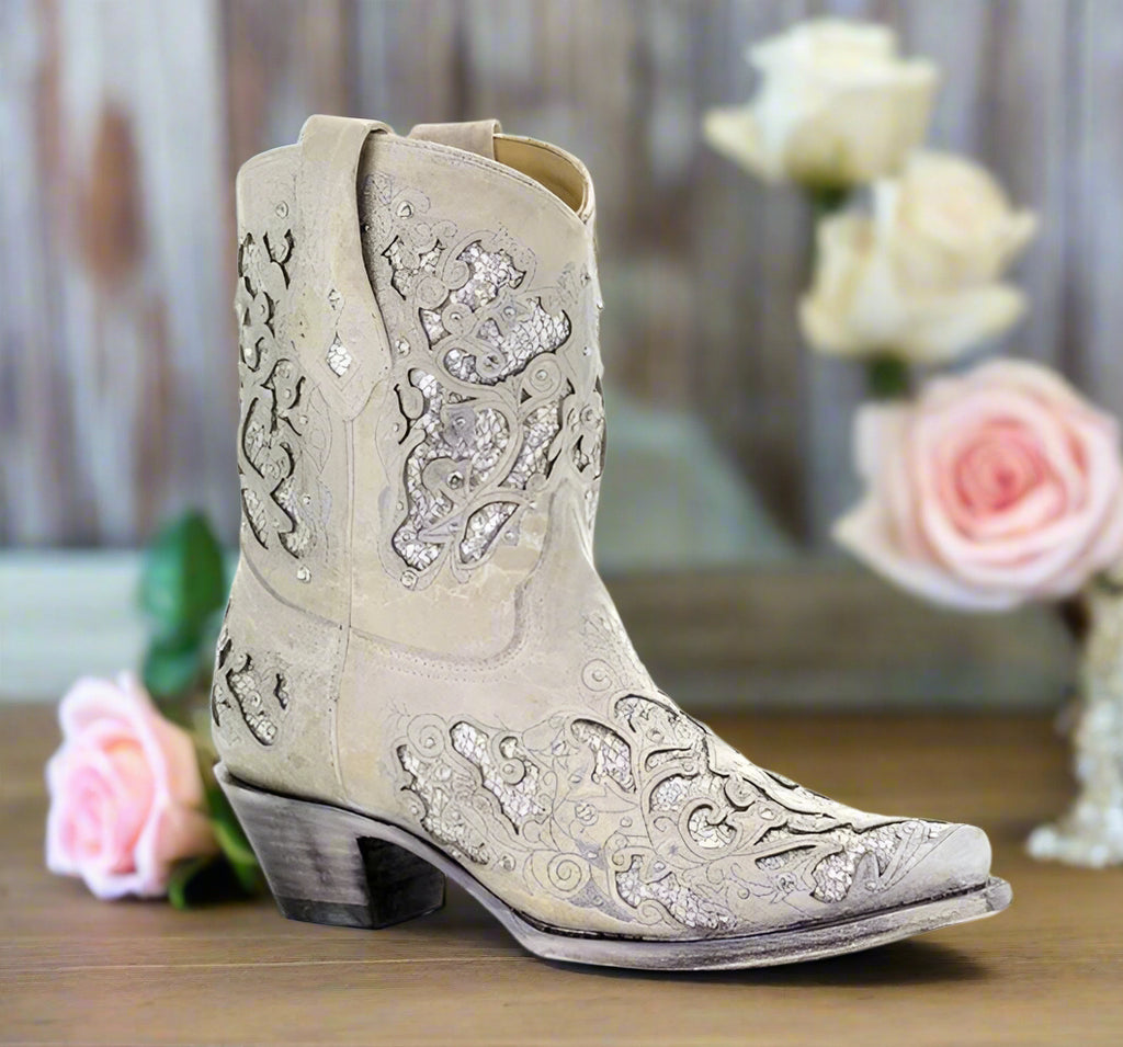 Corral Wedding Collection Women's Mariah White Shorty Boot A3550 - Saratoga Saddlery & International Boutiques