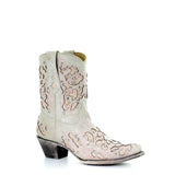 Corral Wedding Collection Women's Mariah White with Pink Glitter Inlay Shorty Boot - A3558 - Saratoga Saddlery & International Boutiques