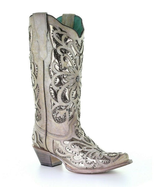 Corral Wedding Collection Women's E1593 Cowboy Boot in white FW20 - Saratoga Saddlery & International Boutiques