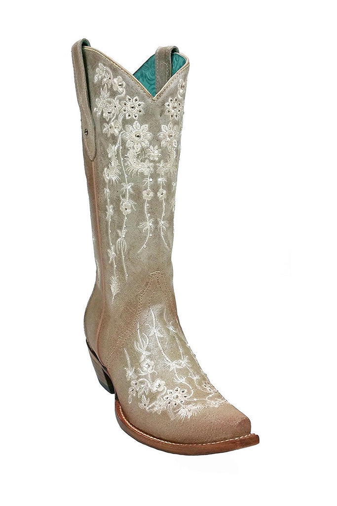 Corral Wedding Collection Women's Bone Floral Embroidery & Swarovski Crystal Boot - C3178 - Saratoga Saddlery & International Boutiques