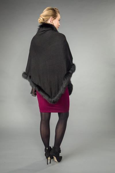 Dana Stein Angora Rabbit & Wool Fox Trimmed Triangle Cape - Saratoga Saddlery & International Boutiques