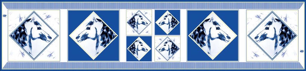 Donna B Equestrian Silk Scarf - Checkmate Blue & Gold - Saratoga Saddlery & International Boutiques