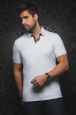 7 Downie Dress Shirt in Solid White with Black  Buttons SS23