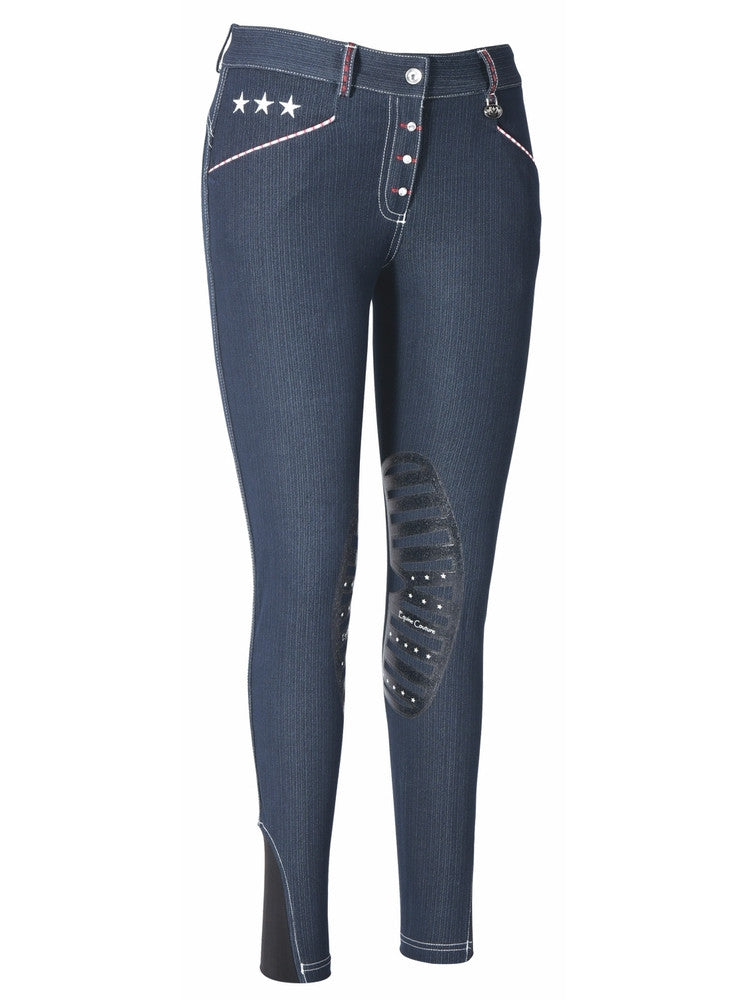 Equine Couture Ladies Stars & Stripes Navy Denim Breeches - Saratoga Saddlery & International Boutiques