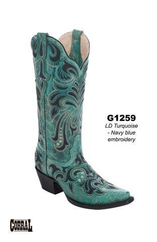 Corral Women's Turquoise & Navy Embroidery Cowgirl Boots - G1259 - Saratoga Saddlery & International Boutiques