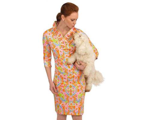 Jude Connally Libby Dress Whimsy Parrot White Made in the USA