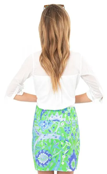 Gretchen Scott Jersey Skippy Skort in Green Blue - Saratoga Saddlery & International Boutiques