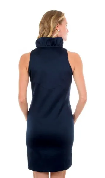 Gretchen Scott Ruffneck Dress Sleeveless in Navy JDRNSL - Saratoga Saddlery & International Boutiques