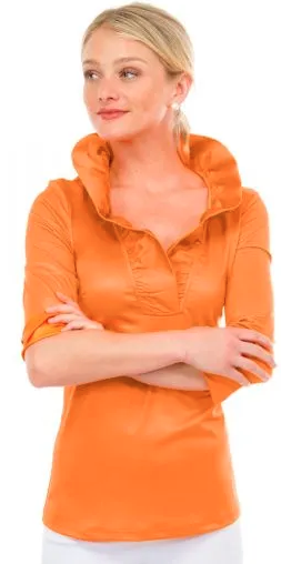Gretchen Scott Ruffneck Top 3/4 Sleeves in Orange - Saratoga Saddlery & International Boutiques