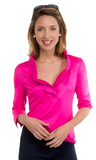 Gretchen Scott Ruffneck Top 3/4 Sleeves in Pink - Saratoga Saddlery & International Boutiques