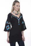 Scully Women's Split Neck Tunic with embroidery - Black - Saratoga Saddlery & International Boutiques