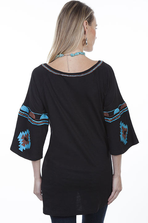 Scully Women's Split Neck Tunic with embroidery - Black - Saratoga Saddlery & International Boutiques