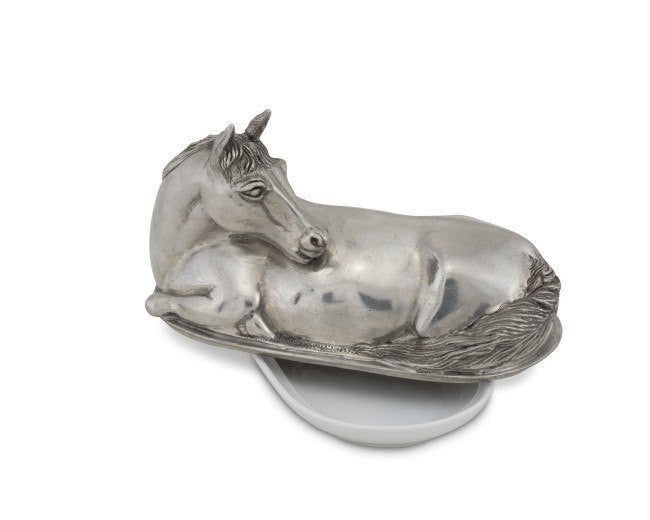 Vagabond House Pewter Horse Figural Butter Dish - Saratoga Saddlery & International Boutiques