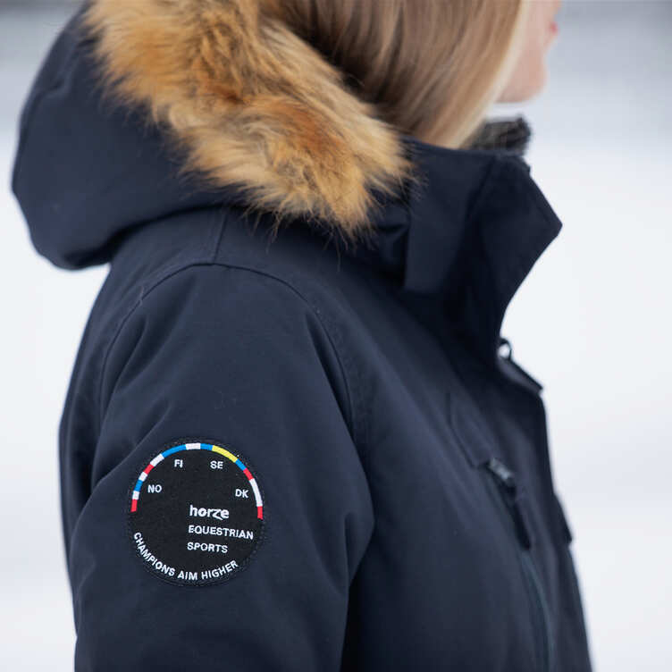 Horze Brooke Womens Long Parka Dark Navy ON SALE! - Saratoga Saddlery & International Boutiques