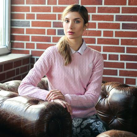 Horze Crescendo Women s Reanna Cable Knit Pullover Sweater in Pink