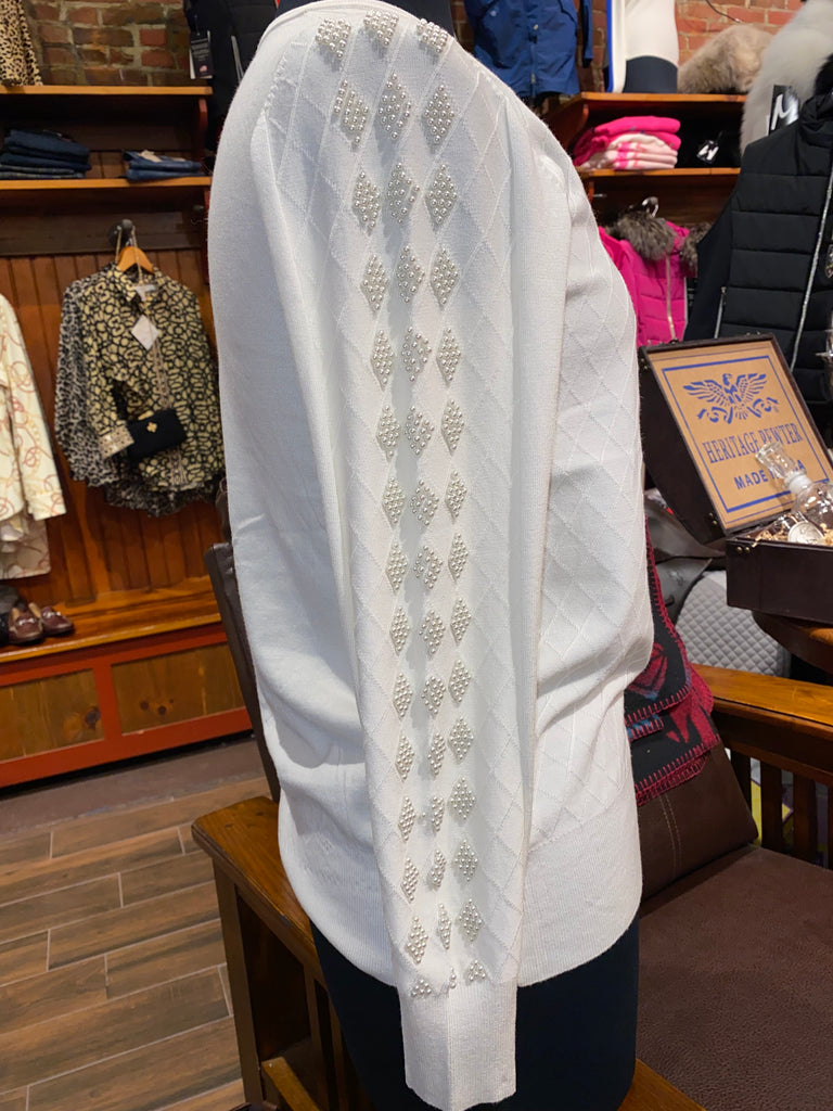 Leo & Ugo Women's Detailed Sweater W/ Gemmed Sleeves in Ivory - Saratoga Saddlery & International Boutiques