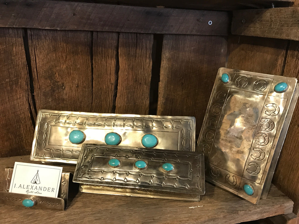 J. Alexander Handmade Rustic Silver & Turquoise Business Card Holder - Saratoga Saddlery & International Boutiques
