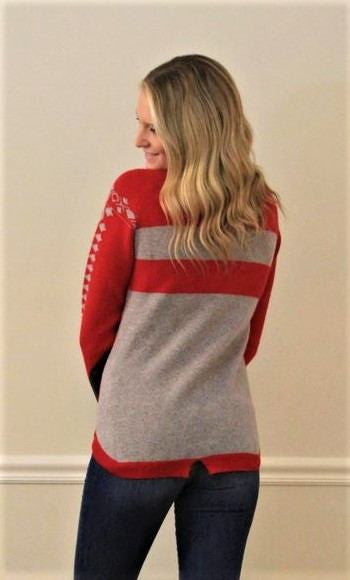 IsleField Madison Cashmere Sweater in Red & Grey - Saratoga Saddlery & International Boutiques