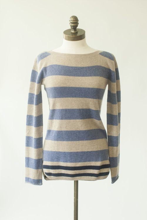 IsleField Eleanor Boatneck Cashmere Knit Sweater in Classic Stripe - Saratoga Saddlery