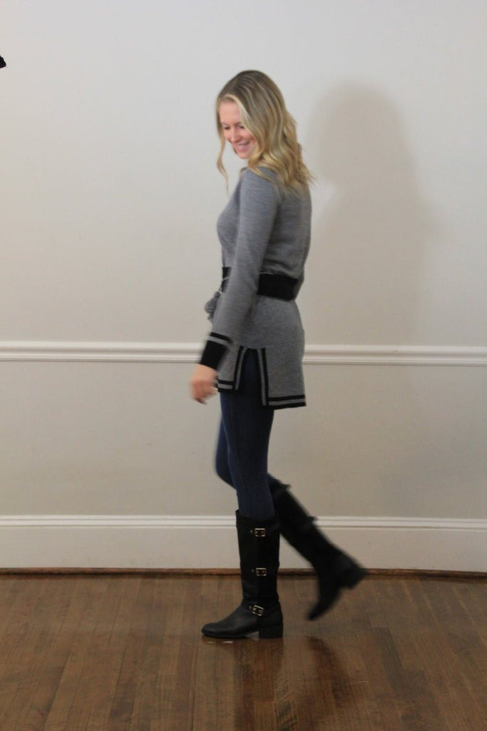 IsleField Carmen Mandarin Tunic Sweater in Black/Grey - Saratoga Saddlery & International Boutiques