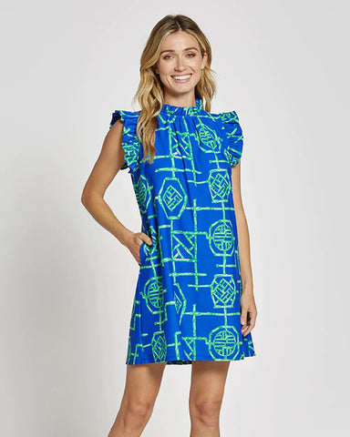 Jude Connally Kate Dress Bamboo Lattice Cobolt Grass