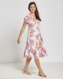 Jude Connally Libby Dress Impressionist Floral White Made In The USA