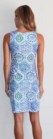 Jude Connally Womens Beth Dress in Mosaic Tile Periwinkle - Saratoga Saddlery & International Boutiques