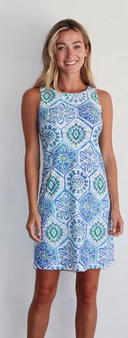 Jude Connally Womens Beth Dress in Mosaic Tile Periwinkle - Saratoga Saddlery & International Boutiques