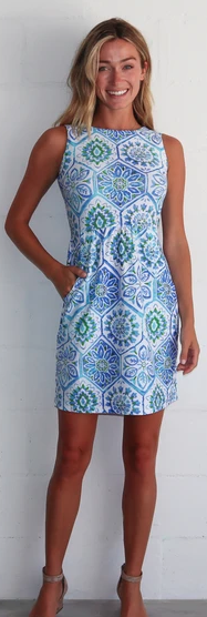 Jude Connally Women's Mary Pat Dress in Mosaic Tile Periwinkle - Saratoga Saddlery & International Boutiques