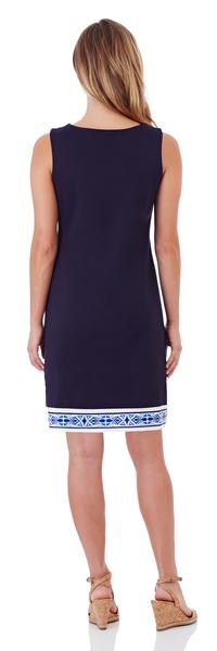 Jude Connally Carissa Ponte Shift Dress in Dark Navy Mod Border - Saratoga Saddlery & International Boutiques