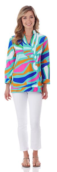 Jude Connally Chris Tunic Top in Ocean Abstract Aqua ON SALE! - Saratoga Saddlery & International Boutiques