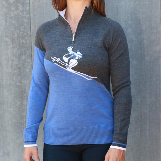 Krimson Klover Rosi Quarter Zip Sweater in Denim - Saratoga Saddlery & International Boutiques