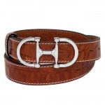 Lilo Bilbao Grande Bit 1.5" Leather Belt  Brown Croc with Gold