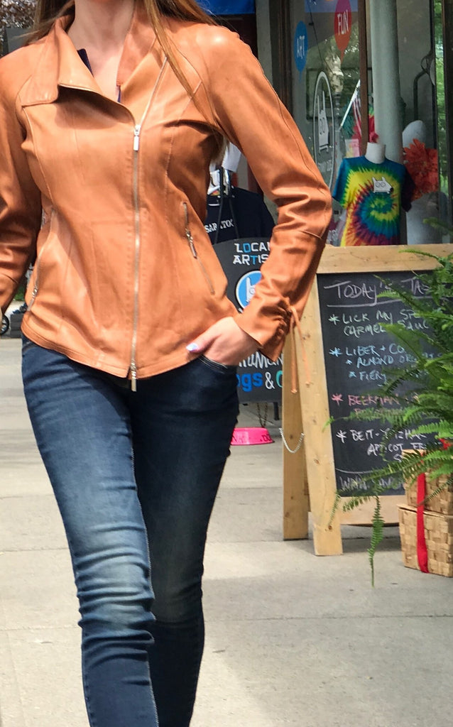 Artico Women s Leather Moto Jacket in Cognac Saratoga Saddlery International Boutiques