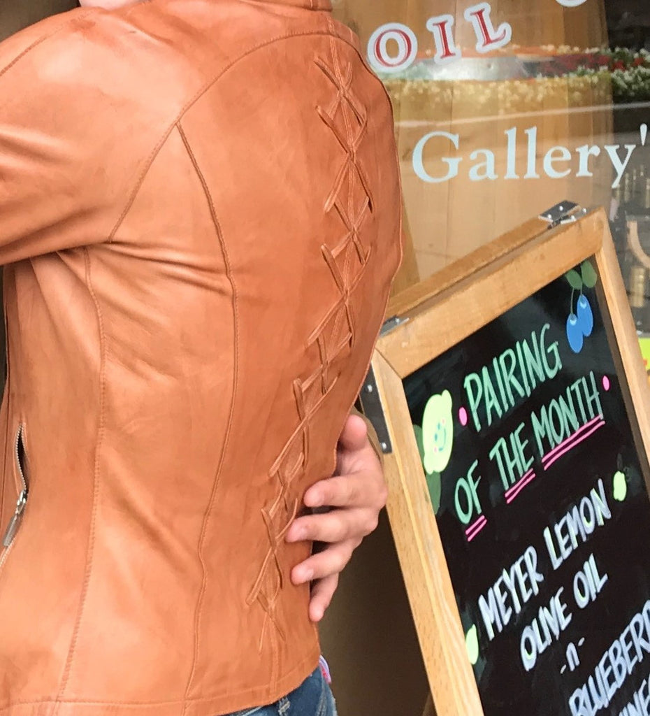 Cognac leather cheap moto jacket