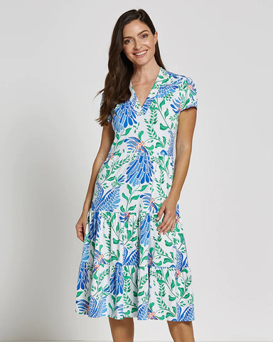 Gretchen Scott Jersey Split Neck Dress - Full Bloom Periwinkle SS23