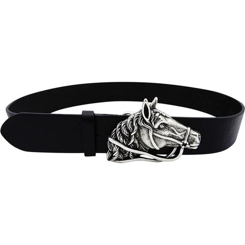 Lilo Leather Horse Head Brass Black Belt 131165