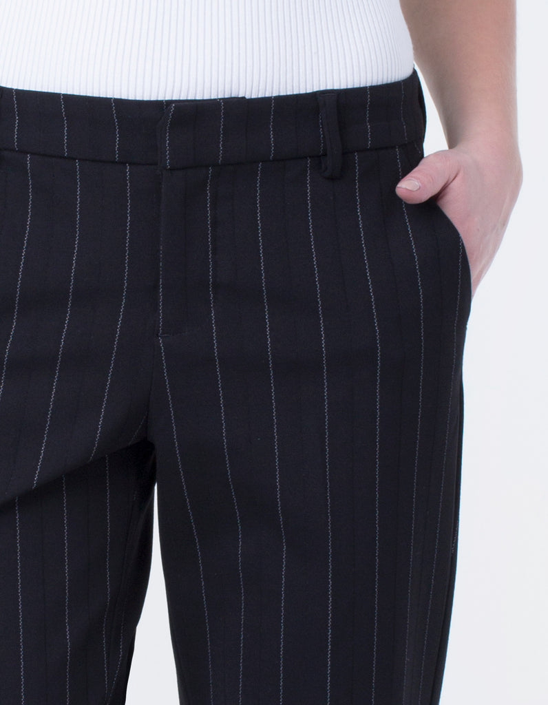 Liverpool Kelsey Straight Leg Trouser in Black White Wide Stripe - Saratoga Saddlery & International Boutiques