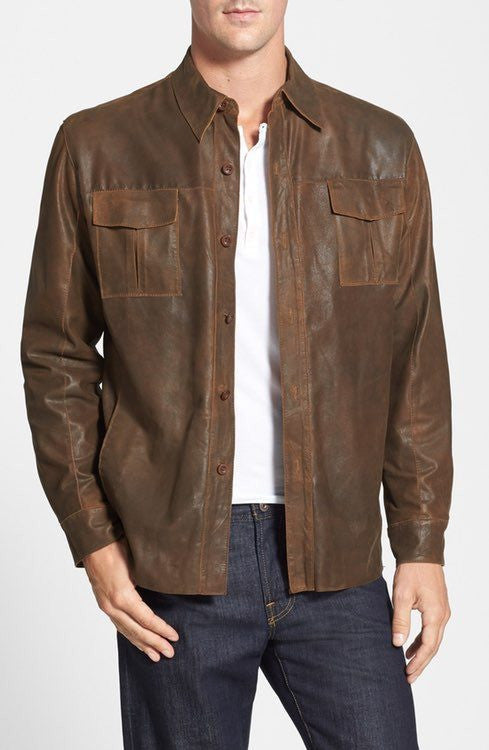 MISSANI LE COLLEZIONI Classic Fit Military Shirt Leather Jacket 331810 SS22 - Saratoga Saddlery & International Boutiques