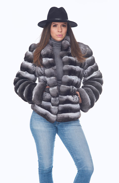 MUSI Fur Kathleen Natural Chinchilla Jacket 20491 in Brown - Saratoga Saddlery & International Boutiques