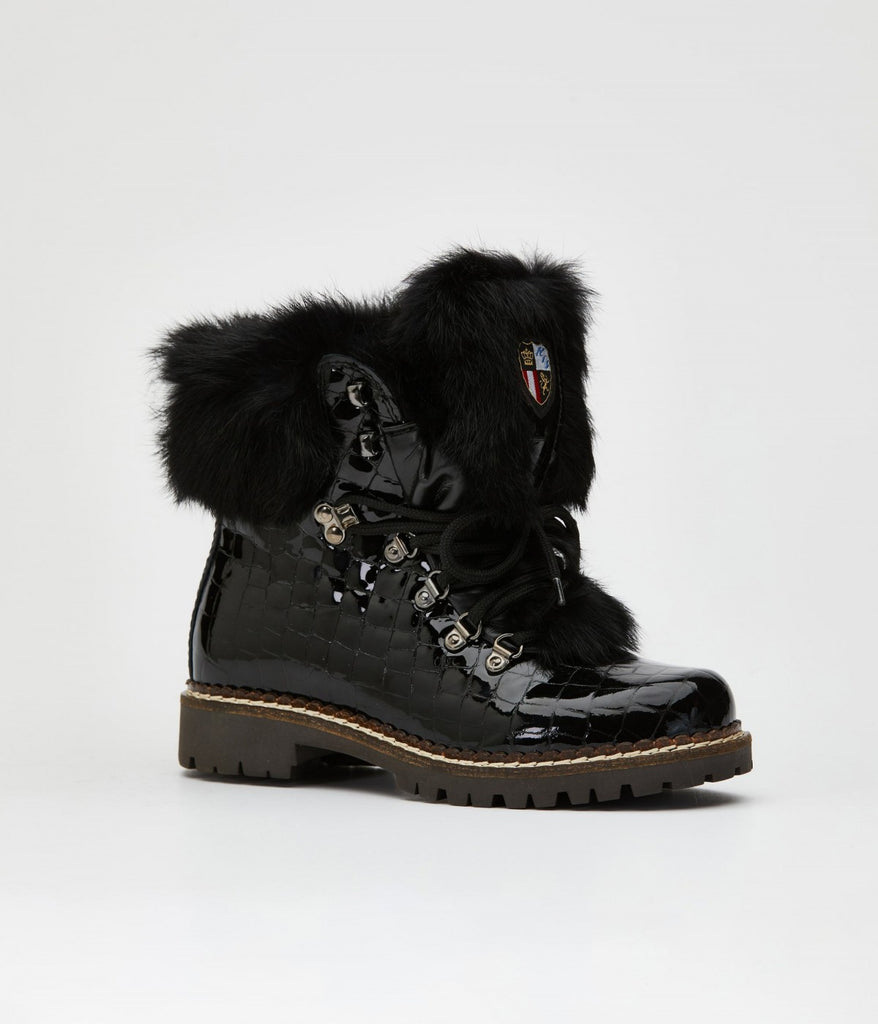 NIS Croco Black / Black Rabbit Ankle Winter Boot 1915450/1 - Saratoga Saddlery & International Boutiques