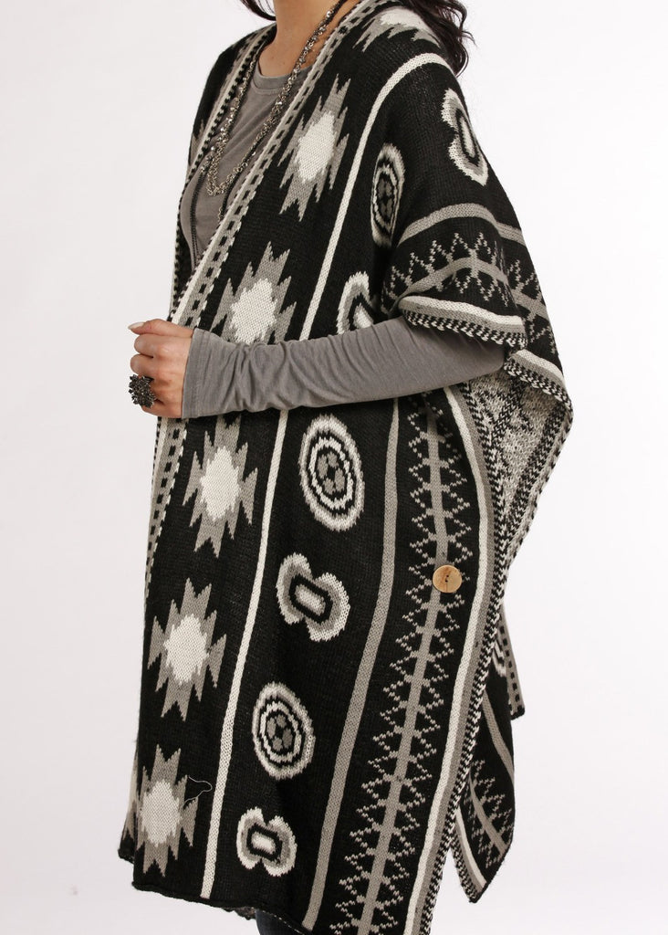Rock & Roll Cowgirl Women's Open Front Aztec Print Poncho Saratoga Saddlery
