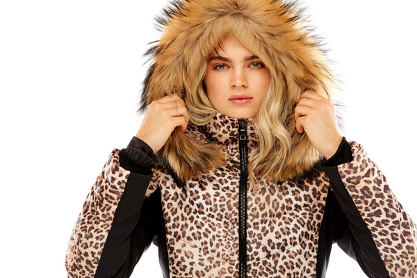 M. Miller Holly Soft Shell Down Jacket with Natural Finn Leopard Microtech Made in the USA - Saratoga Saddlery & International Boutiques