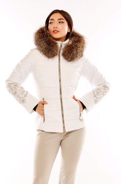 M. Miller Women's Keirsten White Stretch Paneled down Jacket W/ Fur Trim - Saratoga Saddlery & International Boutiques