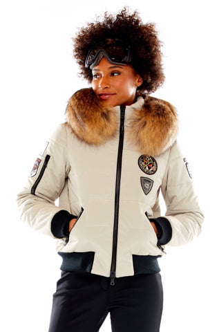 M. Miller Tori Insulated Soft Shell Jacket with Natural Fox  White Stretch Made in the USA