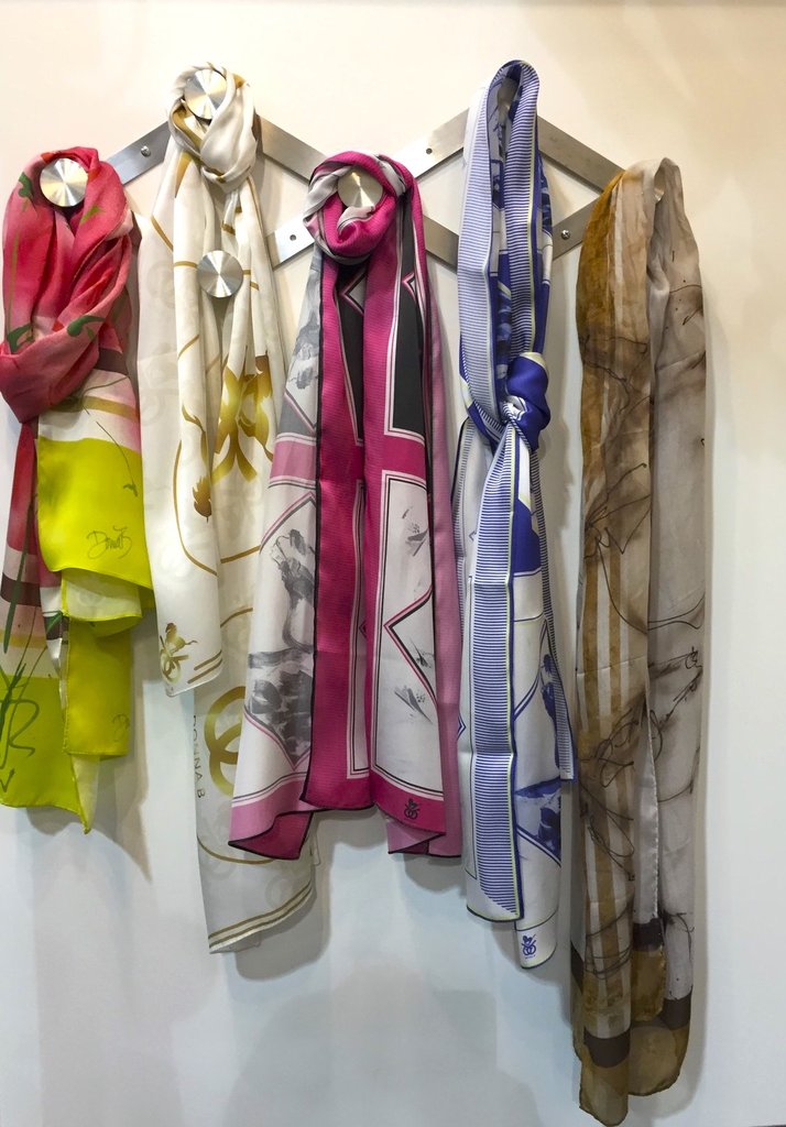 Donna B Equestrian Silk Scarf Gold and White Logo Saratoga Saddlery International Boutiques