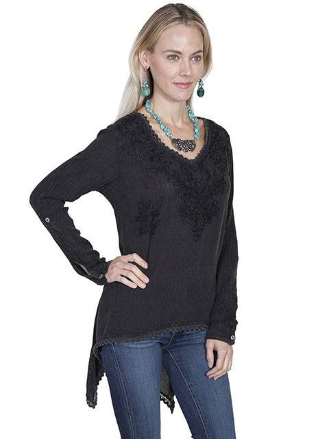 Scully Women's Shark Bite Blouse in Black - Saratoga Saddlery & International Boutiques