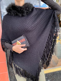 Simply Natural Maria Fur Poncho in Black - Saratoga Saddlery & International Boutiques