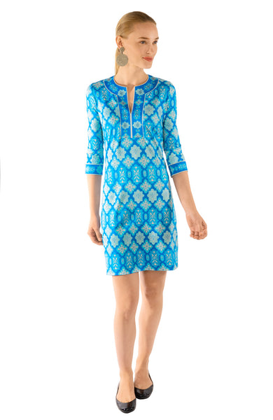 Gretchen Scott Split Neck Dress Haveli in Turquoise - Saratoga Saddlery & International Boutiques